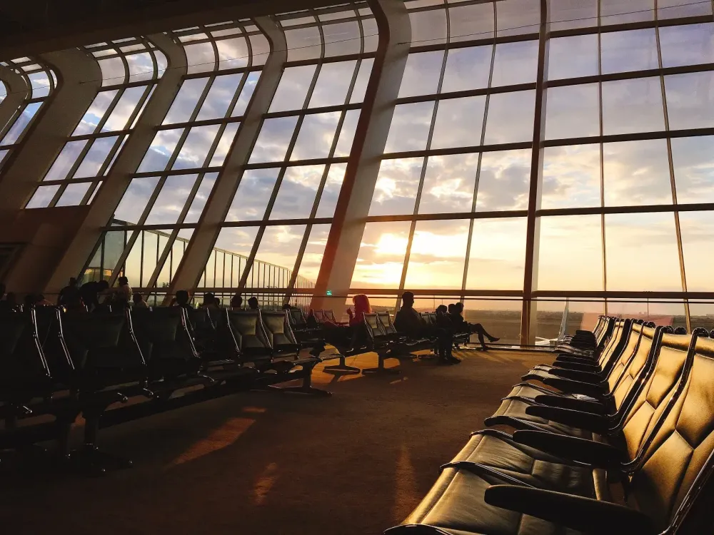 airport terminal at sunset